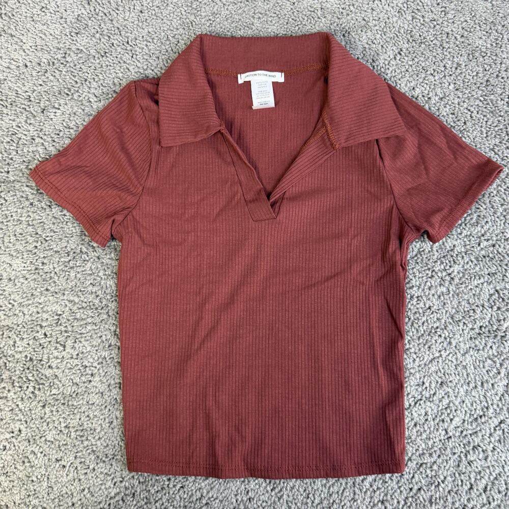 Caution To The Wind Polo Shirt Girls M Red Short Sleeve Collared Stretch Slim
